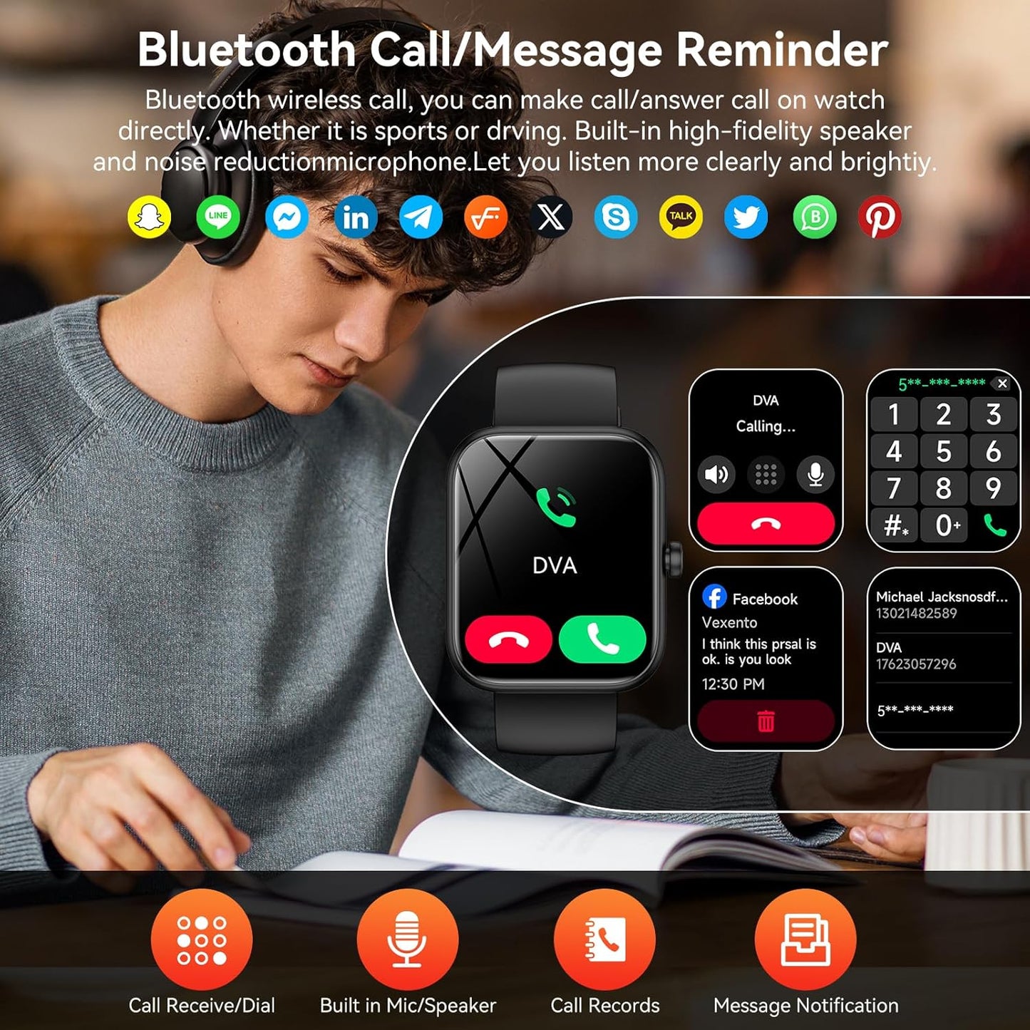 Smart Watch with Alexa Built-in, 1.83" HD Touchscreen 24/7 Health Monitor, IP68 Waterproof (Black) - TiDealz
