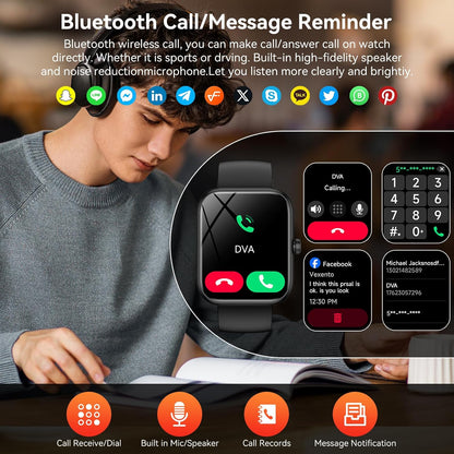 Smart Watch with Alexa Built-in, 1.83" HD Touchscreen 24/7 Health Monitor, IP68 Waterproof (Black) - TiDealz