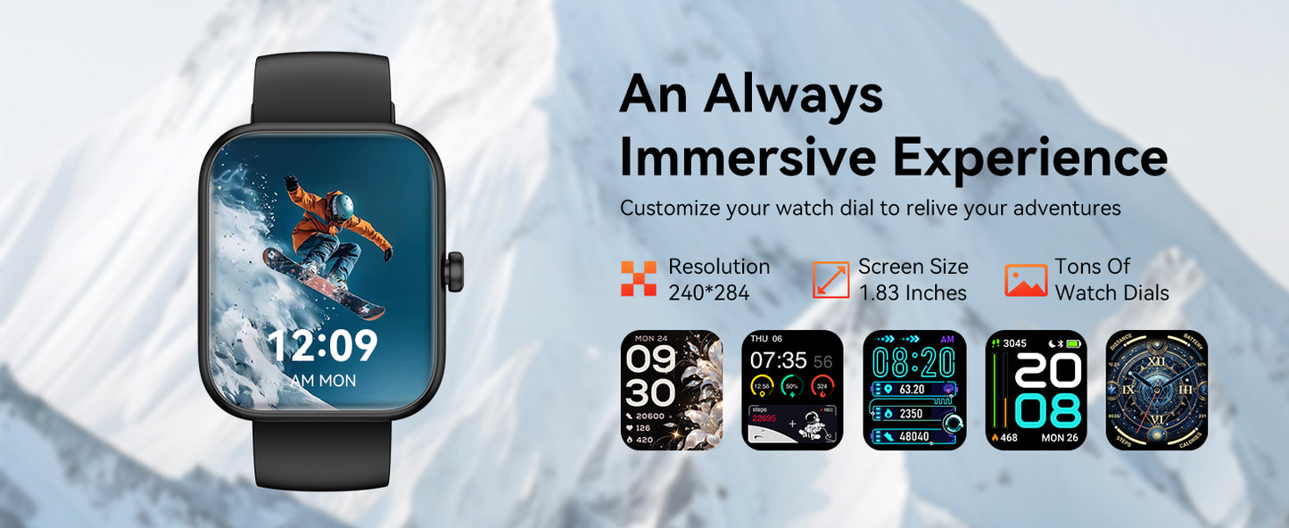 Smart Watch with Alexa Built-in, 1.83" HD Touchscreen 24/7 Health Monitor, IP68 Waterproof (Black) - TiDealz