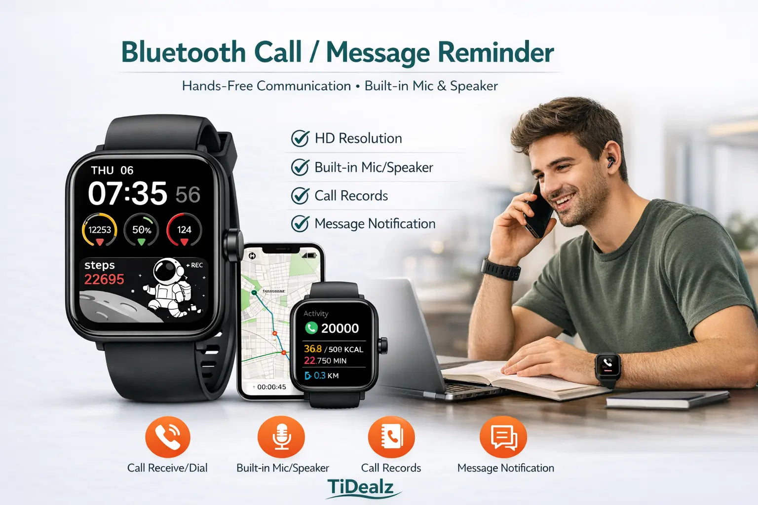Smartwatch Alexa Built-in Bluetooth Call 1.83'' HD Fitness Tracker 120+ Sports Modes IP68 Black | TiDealz TiDealz