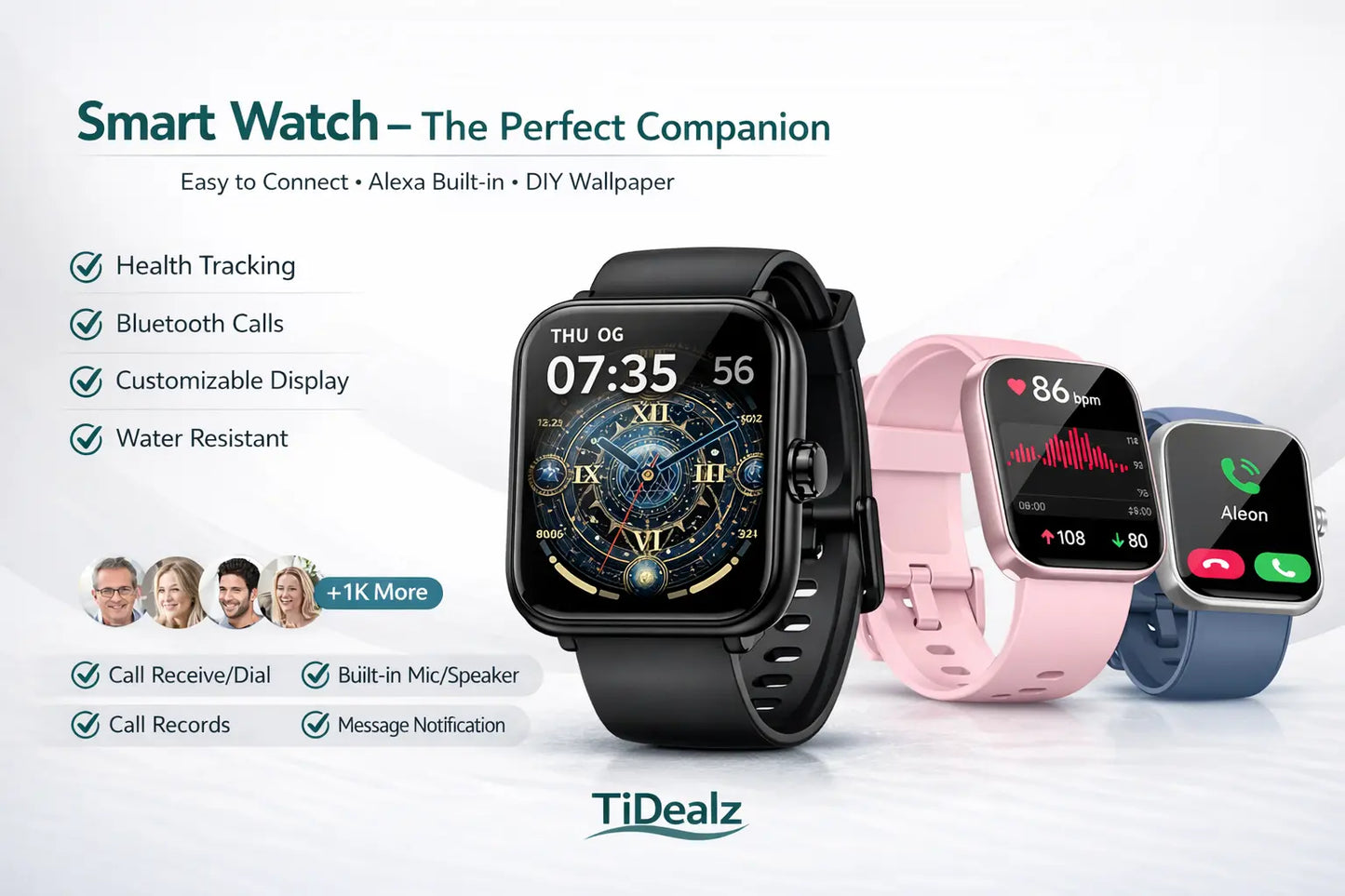 Smartwatch Alexa Built-in Bluetooth Call 1.83'' HD Fitness Tracker 120+ Sports Modes IP68 Black | TiDealz TiDealz