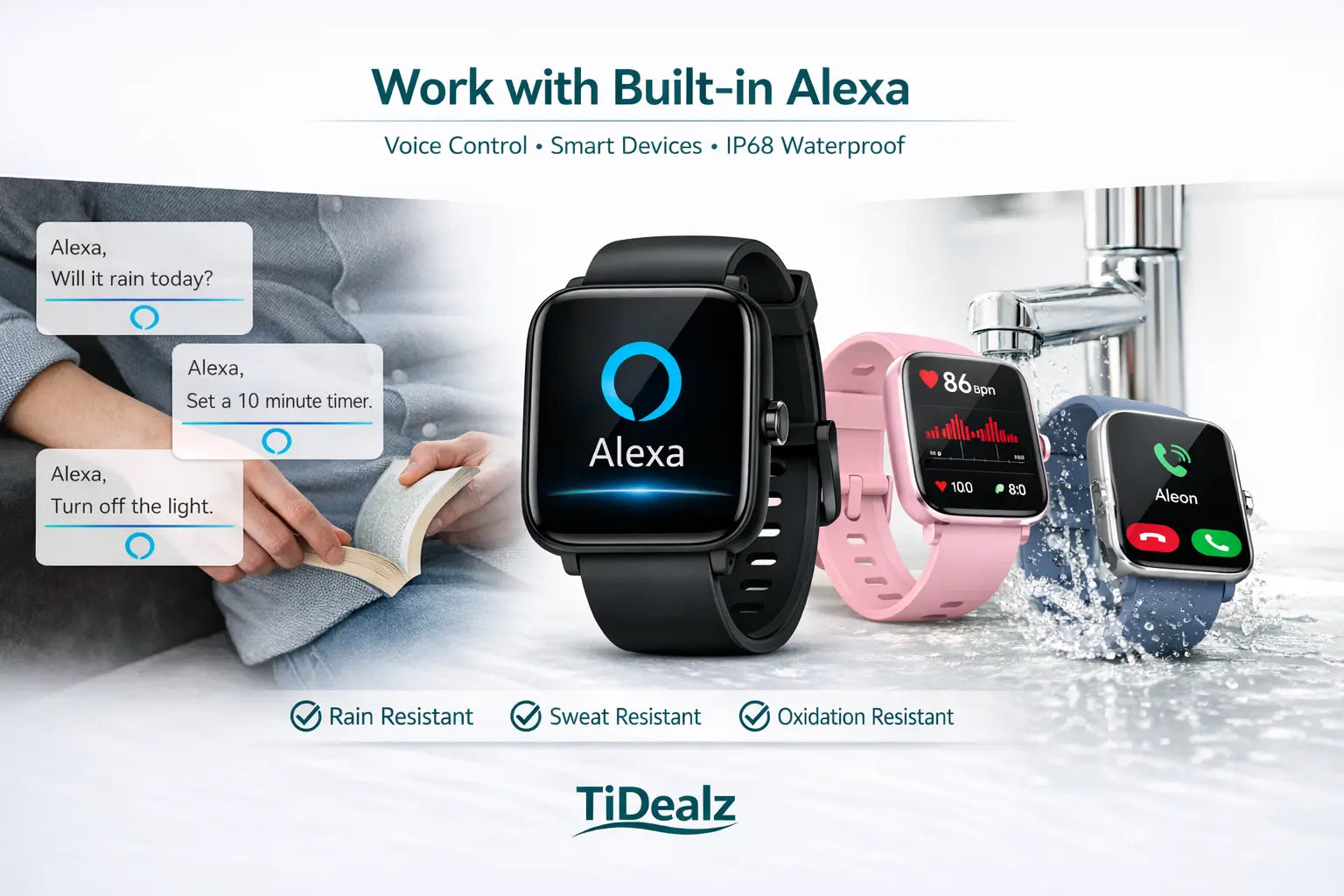 Smartwatch Alexa Built-in Bluetooth Call 1.83'' HD Fitness Tracker 120+ Sports Modes IP68 Black | TiDealz TiDealz