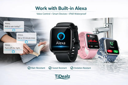 Smartwatch Alexa Built-in Bluetooth Call 1.83'' HD Fitness Tracker 120+ Sports Modes IP68 Black | TiDealz TiDealz