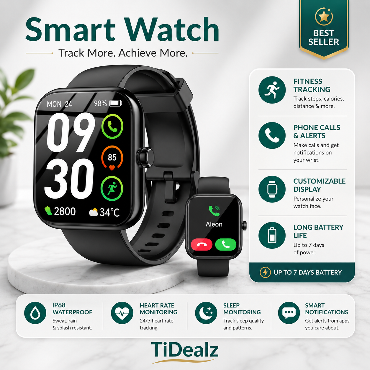 Alexa Smart Watch Bluetooth Call Fitness Tracker IP68 Waterproof | TiDealz