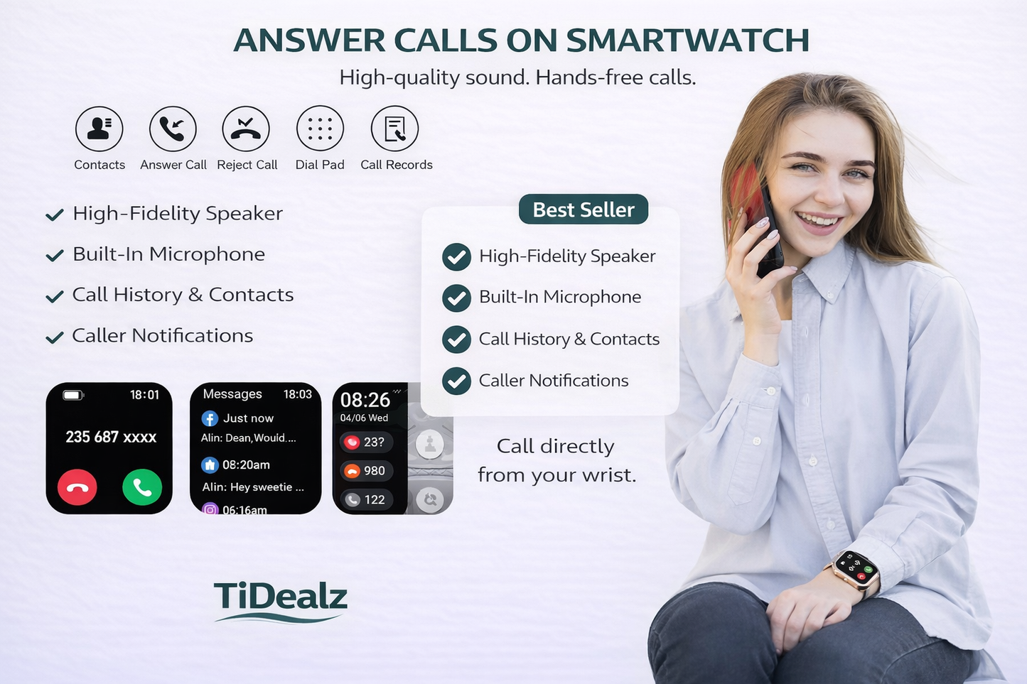 Smart Watch for Andr2025 Smartwatch 1.96'' HD Bluetooth Call Fitness Tracker IP68 Waterproof Android iPhone Gold | TiDealzoid & iPhone – 1.96" HD Display, Bluetooth Call, IP68 Waterproof (4 Bands Included) Visentor