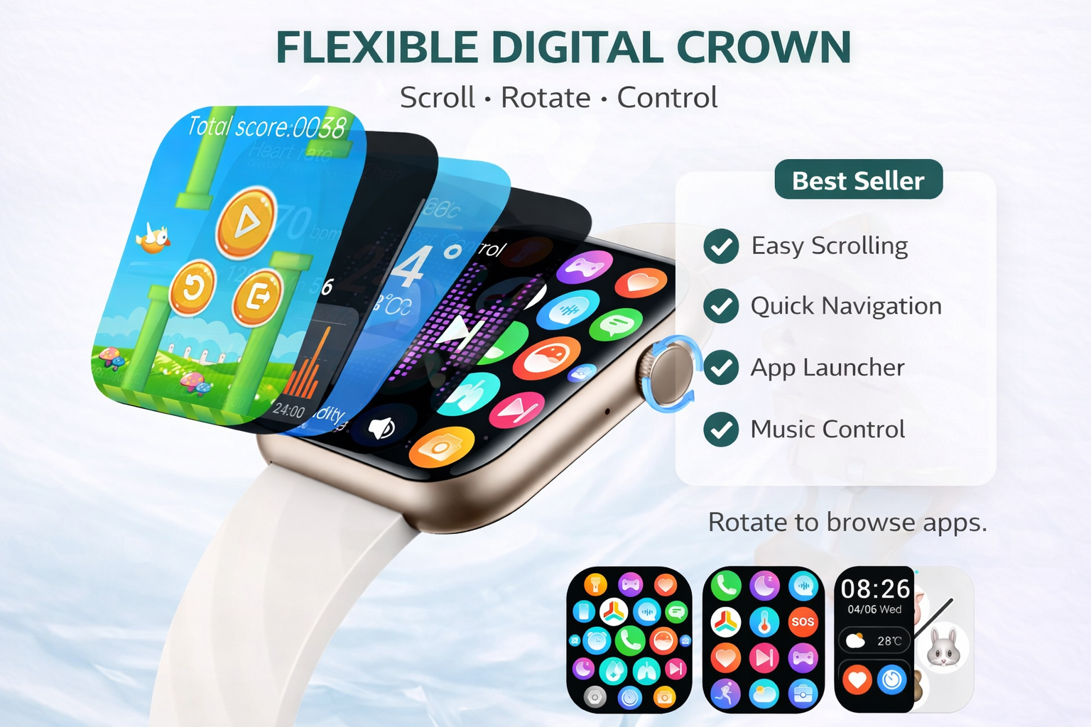 Smart Watch for Andr2025 Smartwatch 1.96'' HD Bluetooth Call Fitness Tracker IP68 Waterproof Android iPhone Gold | TiDealzoid & iPhone – 1.96" HD Display, Bluetooth Call, IP68 Waterproof (4 Bands Included) Visentor