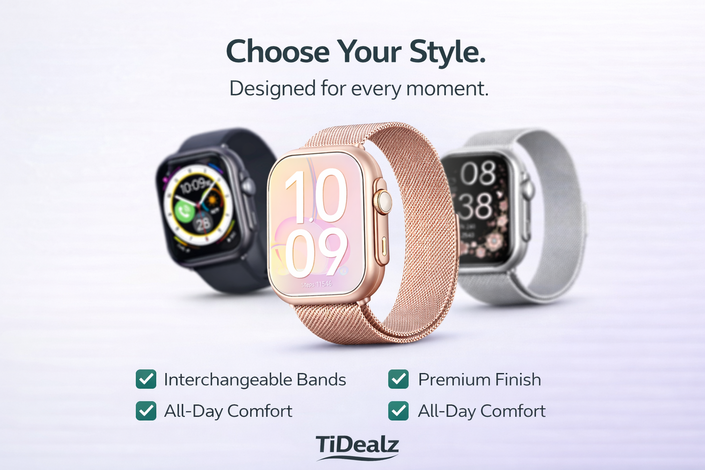 Smartwatch Bluetooth Call 1.85'' HD Fitness Tracker 120+ Sports Modes 5ATM Waterproof Gold Pink | TiDealz TiDealz