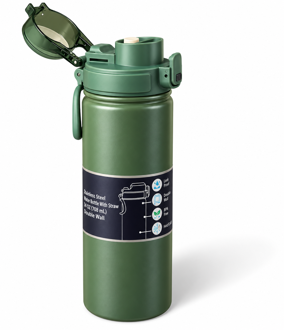 24 oz Insulated Stainless Steel Water Bottle with Straw