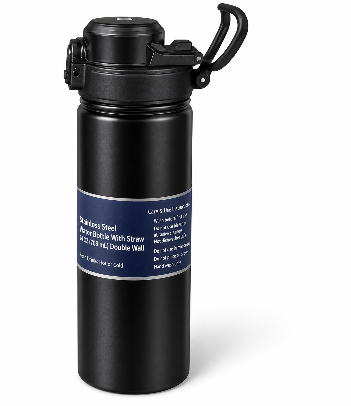 24 oz Insulated Stainless Steel Water Bottle with Straw
