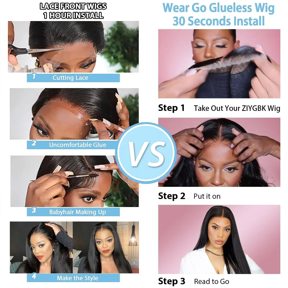 22 Inches 5x5 glueless lace closure wig, 200% density, Brazilian virgin hair, adjustable cap, pre-plucked, baby hair. Quick and natural application. - TiDealz