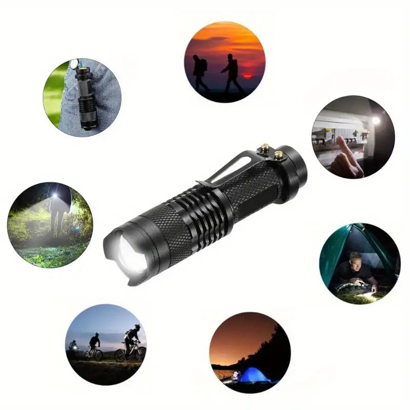 Tactical LED Flashlight – Zoomable Beam, 3 Modes (Low/High/Strobe), Aluminum Alloy Compact Flashlight with Belt Clip