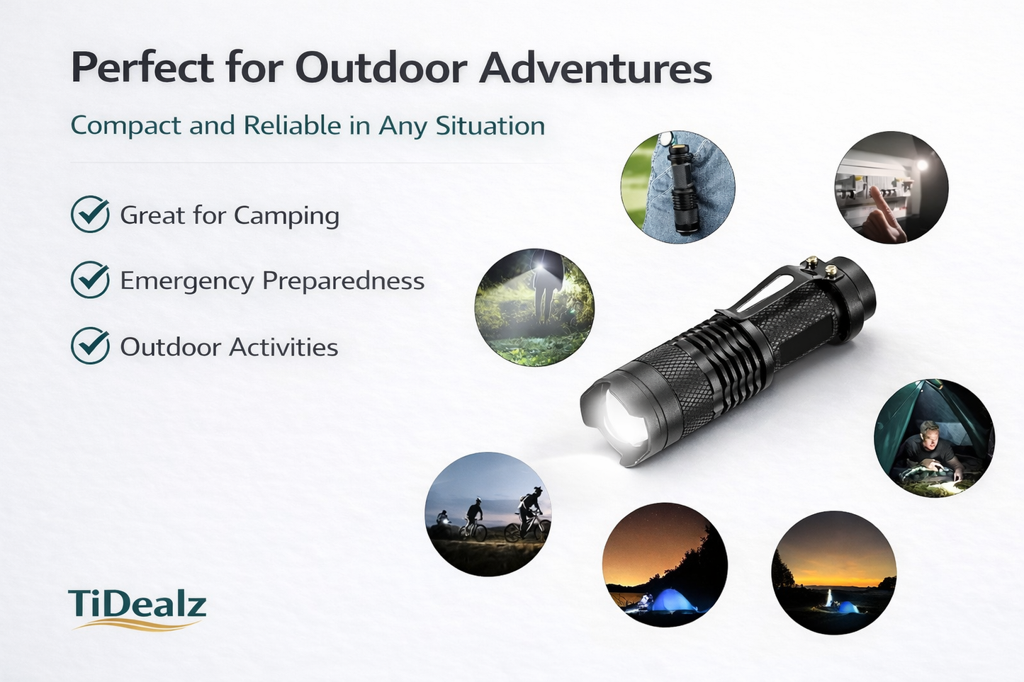 Tactical LED Flashlight – Zoomable Beam, 3 Tactical LED Flashlight Aluminum – Zoomable Beam 3 Modes Portable Outdoor Light | TiDealzModes (Low/High/Strobe), Aluminum Alloy Compact Flashlight with Belt Clip TiDealz