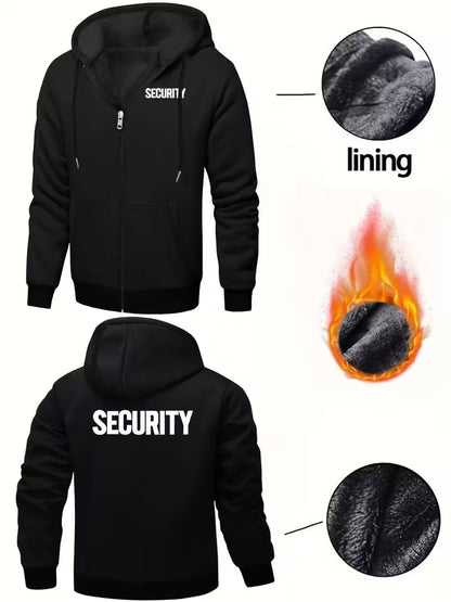 Thermal Hooded Jacket for men – Extreme Cold Weather Winter Coat with SECURITY Print, Thick Insulated Hoodie for Running, Hiking, Cycling, Outdoor Work (Black) - TiDealz