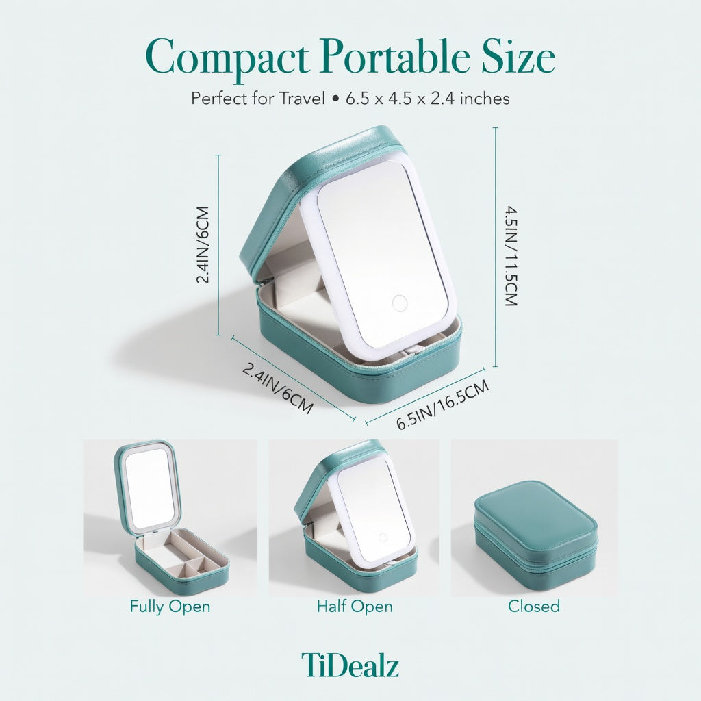 Portable Makeup Case with LED Mirror 3 Light Modes Rechargeable Travel Organizer Touch Control | TiDealz TiDealz