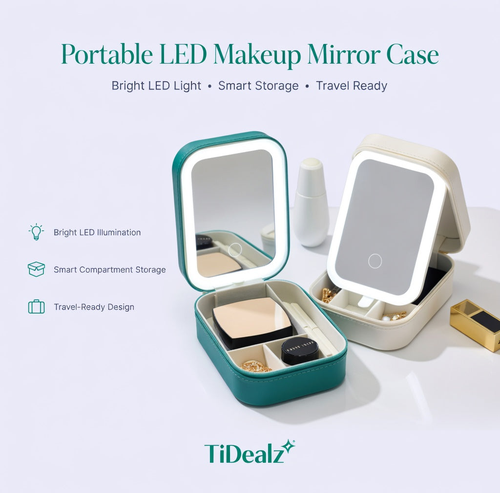 Portable Makeup Case with LED Mirror 3 Light Modes Rechargeable Travel Organizer Touch Control | TiDealz TiDealz