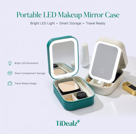 Portable Makeup Case with LED Mirror 3 Light Modes Rechargeable Travel Organizer Touch Control | TiDealz TiDealz