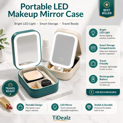 Portable Makeup Case with LED Mirror Rechargeable Travel Organizer | TiDealz