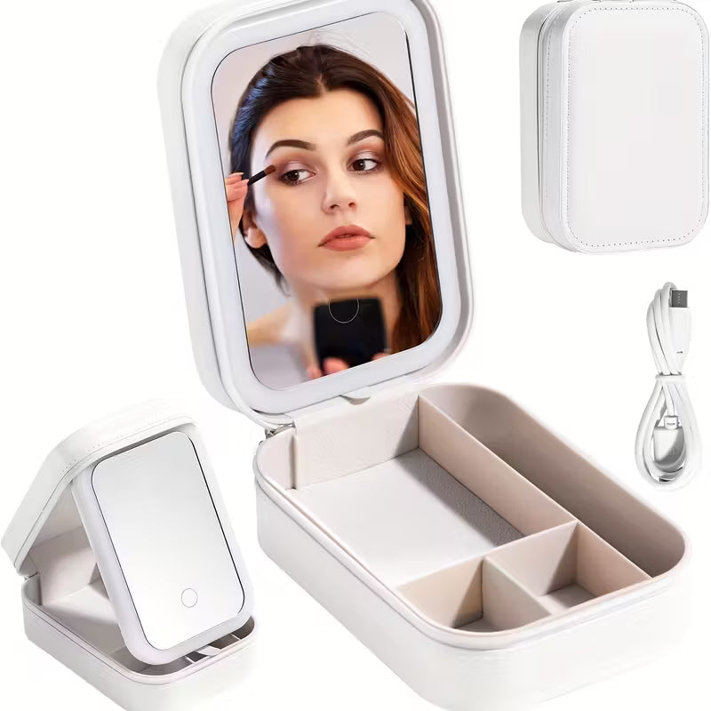 Travel box Small Makeup Bag with LED Mirror & Perfume inside – Portable Vanity Case - TiDealz