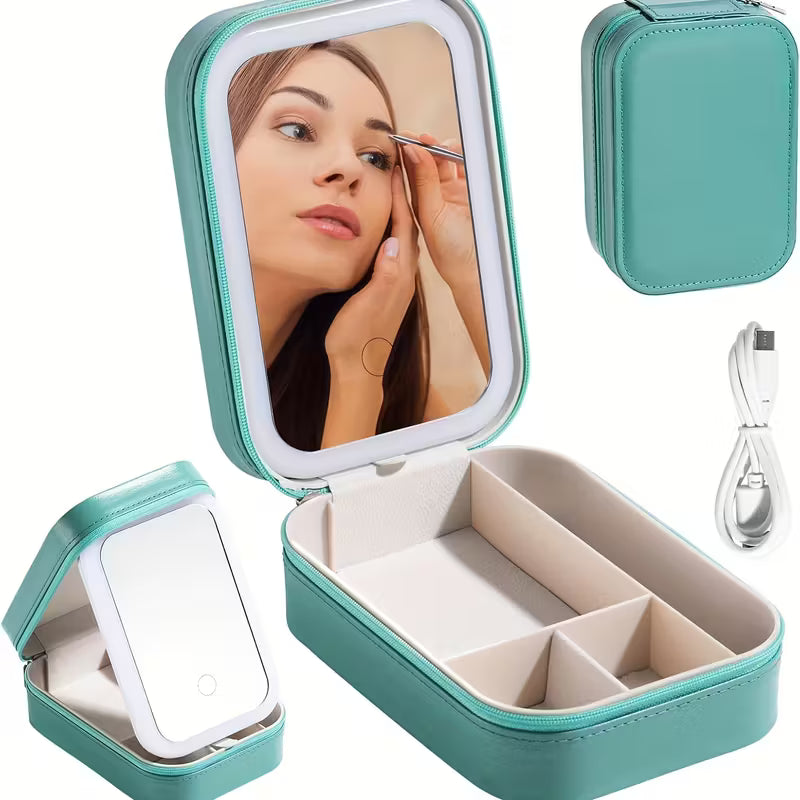 Travel box Small Makeup Bag with LED Mirror & Perfume inside – Portable Vanity Case - TiDealz