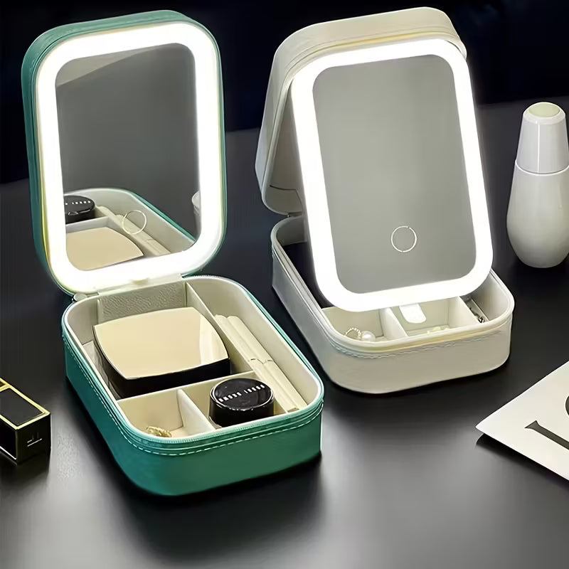 Travel box Small Makeup Bag with LED Mirror & Perfume inside – Portable Vanity Case - TiDealz