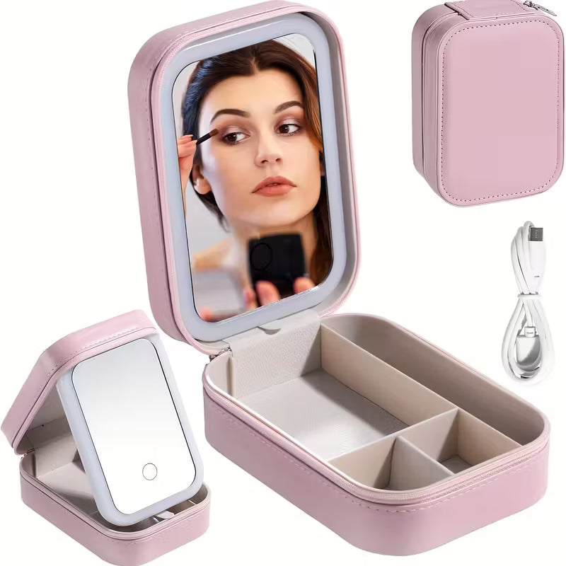 Travel box Small Makeup Bag with LED Mirror & Perfume inside – Portable Vanity Case - TiDealz
