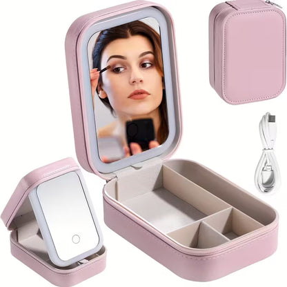 Travel box Small Makeup Bag with LED Mirror & Perfume inside – Portable Vanity Case - TiDealz