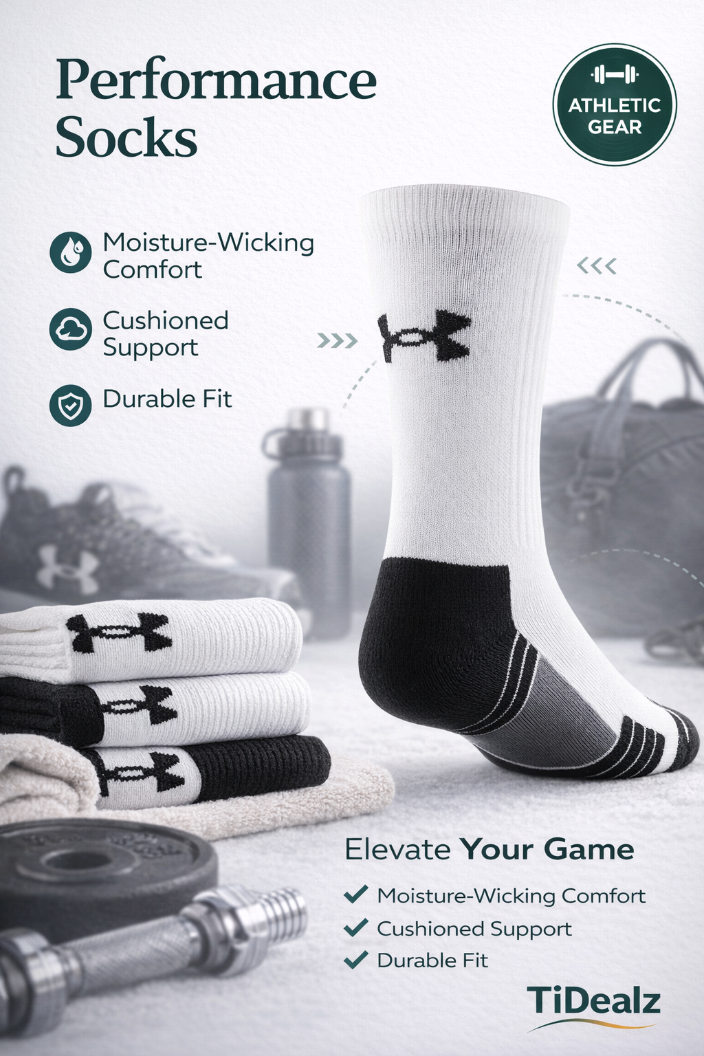 Under Armour Youth Team Crew Sports Socks 1 Pairs – Cushioned Performance Socks for Training (White/Black) | TiDealz - TiDealz