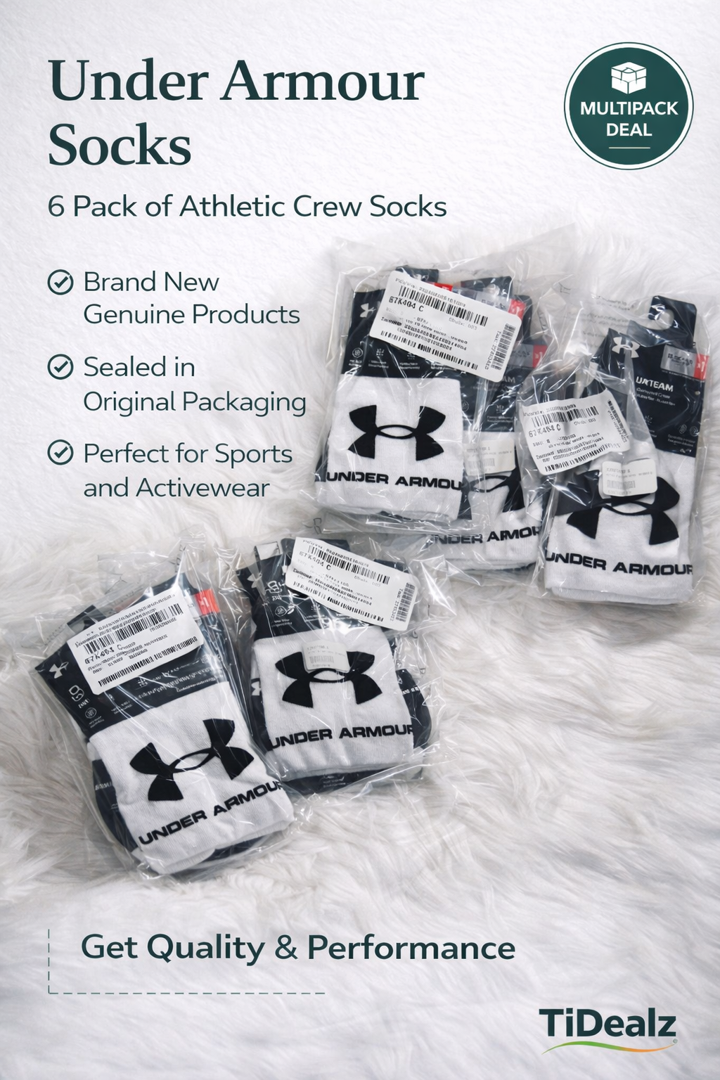 Under Armour Youth Team Crew Sports Socks 1 Pairs – Cushioned Performance Socks for Training (White/Black) | TiDealz - TiDealz