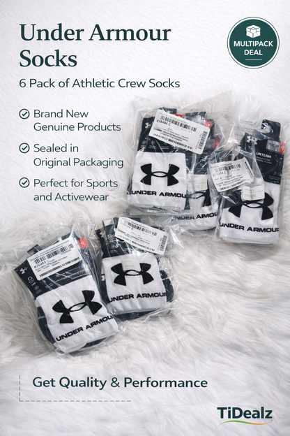 Under Armour Youth Team Crew Sports Socks 1 Pairs – Cushioned Performance Socks for Training (White/Black) | TiDealz - TiDealz
