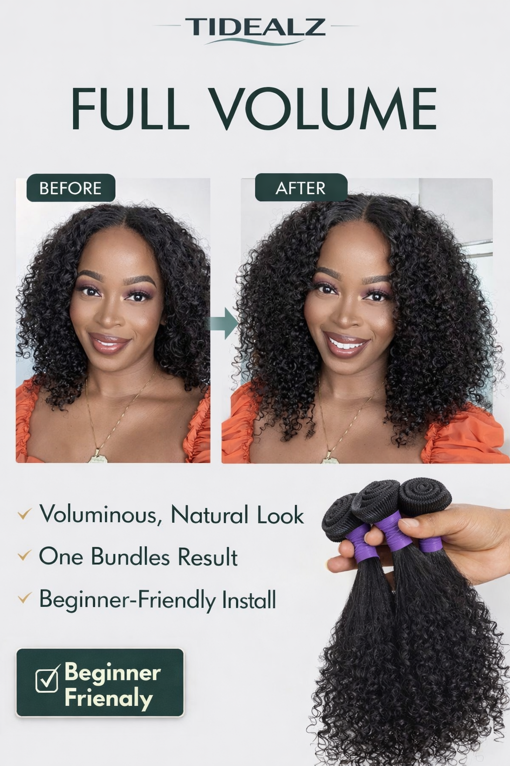 18 Inch Kinky Curly V Part Wig Human Hair – Afro Curly No Glue Wig 200% Density (Natural Black) | TiDealz TiDealz