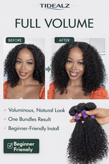 18 Inch Kinky Curly V Part Wig Human Hair – Afro Curly No Glue Wig 200% Density (Natural Black) | TiDealz TiDealz