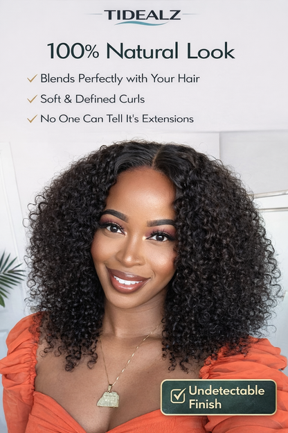 18 Inch Kinky Curly V Part Wig Human Hair – Afro Curly No Glue Wig 200% Density (Natural Black) | TiDealz TiDealz