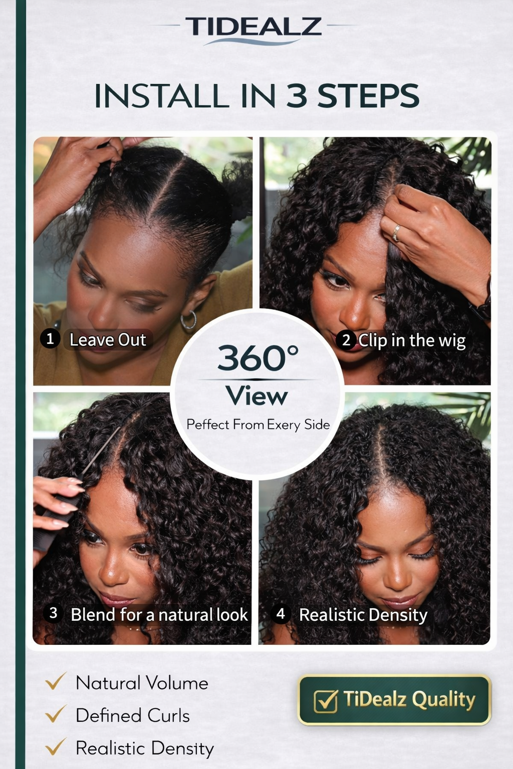 18 Inch Kinky Curly V Part Wig Human Hair – Afro Curly No Glue Wig 200% Density (Natural Black) | TiDealz TiDealz