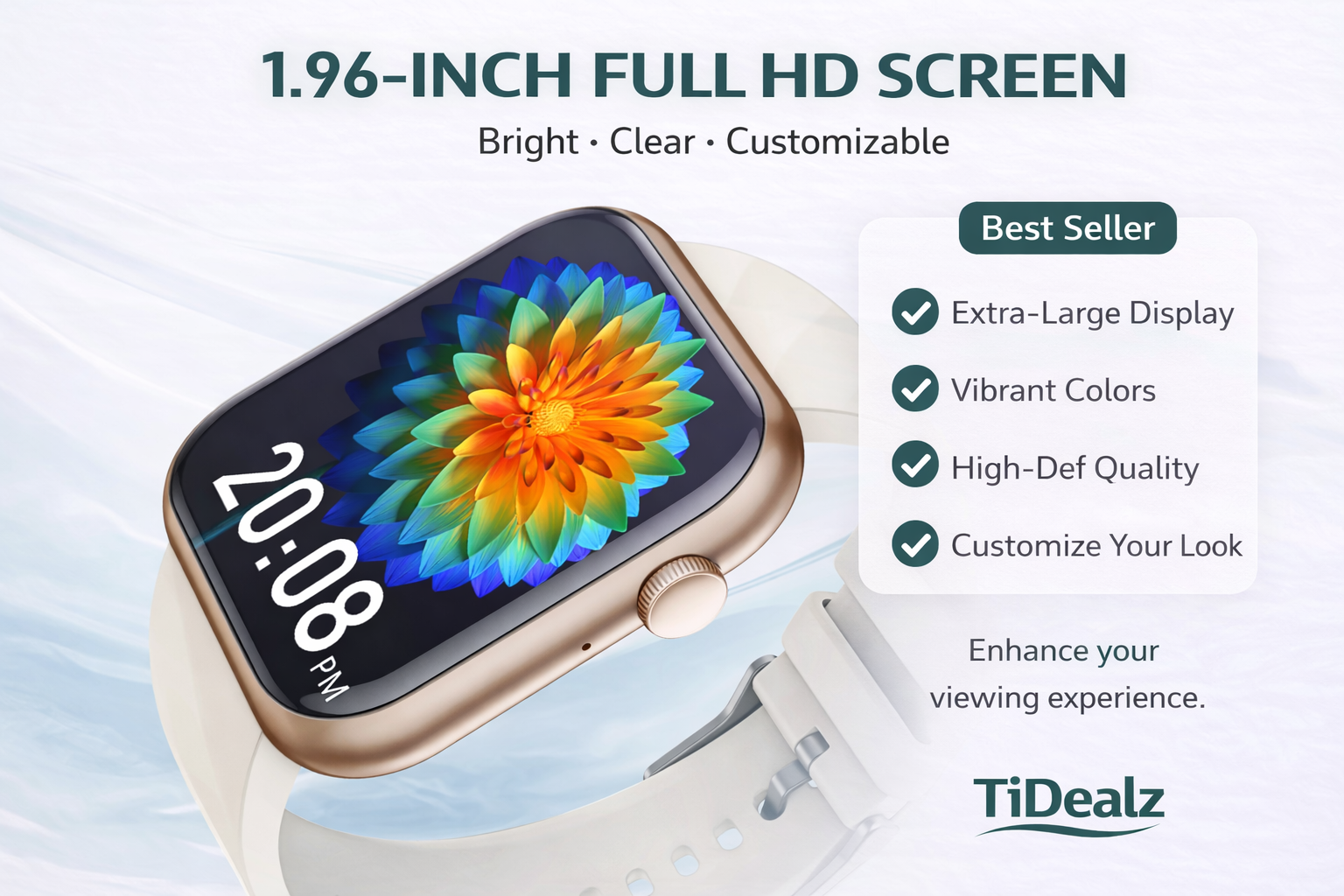Smart Watch for Andr2025 Smartwatch 1.96'' HD Bluetooth Call Fitness Tracker IP68 Waterproof Android iPhone Gold | TiDealzoid & iPhone – 1.96" HD Display, Bluetooth Call, IP68 Waterproof (4 Bands Included) Visentor