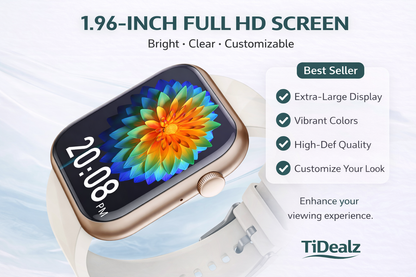 Smart Watch for Andr2025 Smartwatch 1.96'' HD Bluetooth Call Fitness Tracker IP68 Waterproof Android iPhone Gold | TiDealzoid & iPhone – 1.96" HD Display, Bluetooth Call, IP68 Waterproof (4 Bands Included) Visentor