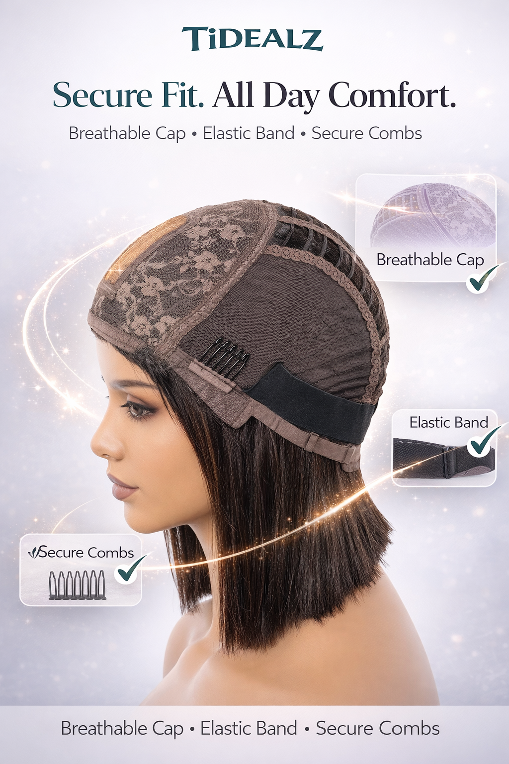 10 Inch Yaki Straight Bob Wig with Bangs – Glueless Human Hair Wig Brown Highlights 180% Density | TiDealz TiDealz